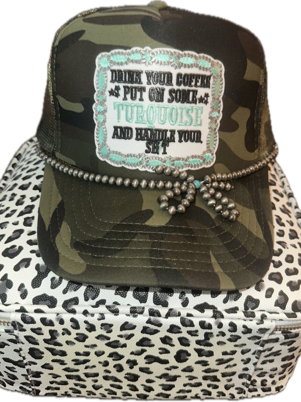 OTTO Camouflage Green Turquoise Accent Trucker Hat
